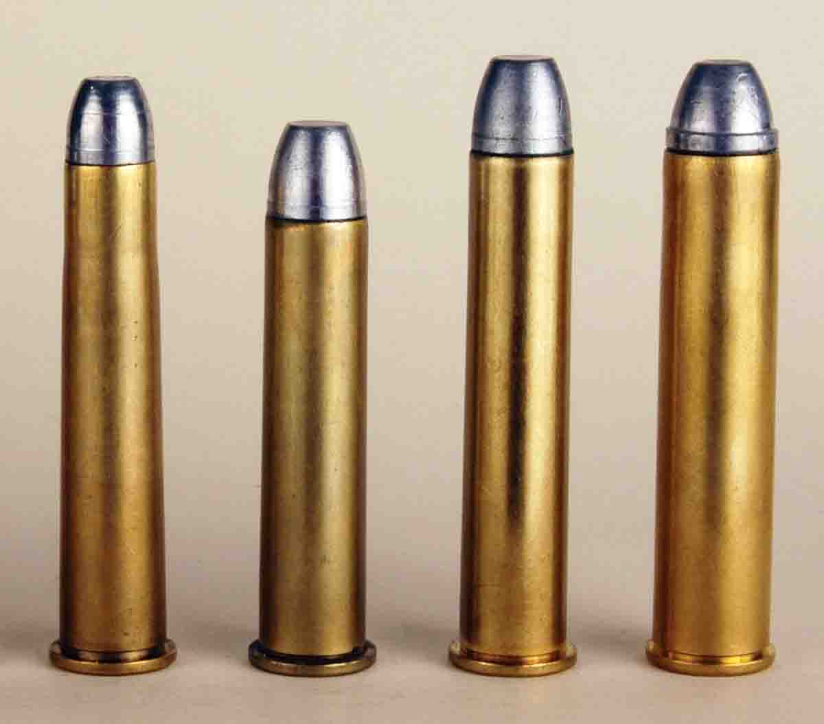 These handloads for Winchester Model 1886s include (left to right): a .40-82, .45-70, .45-90 and a .50-110.